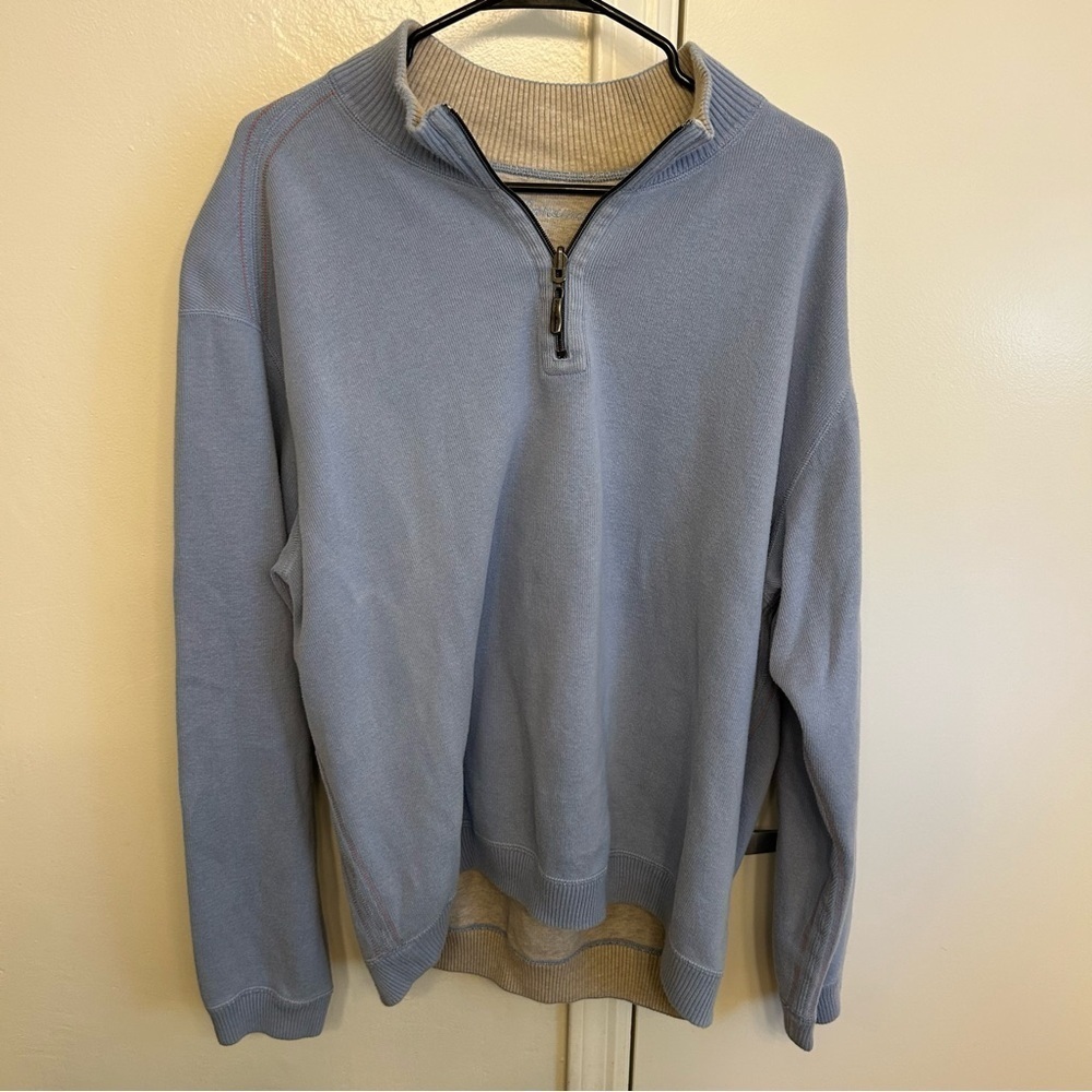 Tommy Bahama Men’s Light Blue Quarter Zip Pullover Sweater Size XL Cotton